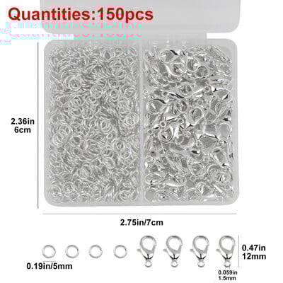 150 buc/cutie argintiu închizătoare homar și inele deschise brățări coliere conector bricolaj bijuterii pentru realizarea de accesorii kit de consumabile