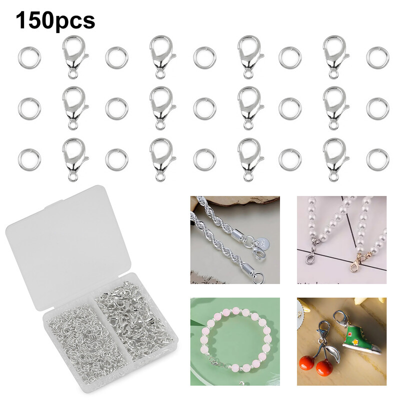 150 buc/cutie argintiu închizătoare homar și inele deschise brățări coliere conector bricolaj bijuterii pentru realizarea de accesorii kit de consumabile