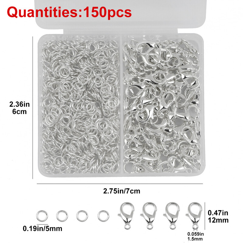 150 buc/cutie argintiu închizătoare homar și inele deschise brățări coliere conector bricolaj bijuterii pentru realizarea de accesorii kit de consumabile