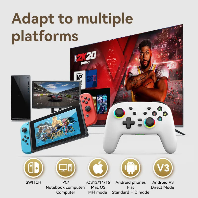 S08 Gamepad video wireless compatibil Bluetooth pentru controler de consolă Switch Pro cu Joyestick cu șase axe pentru PS4 PC Android