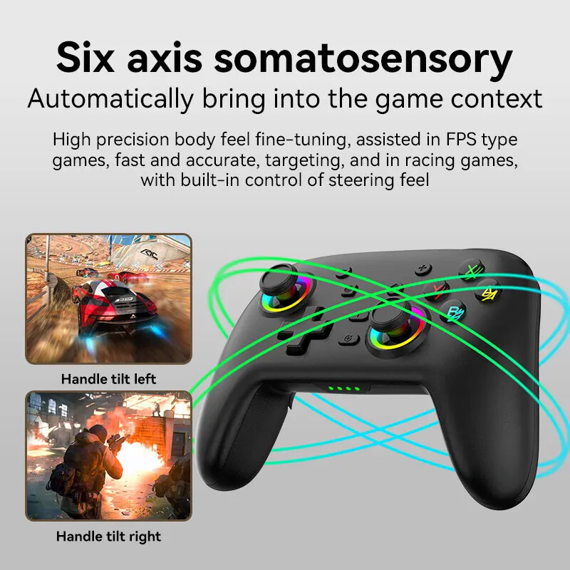 S08 Gamepad video wireless compatibil Bluetooth pentru controler de consolă Switch Pro cu Joyestick cu șase axe pentru PS4 PC Android
