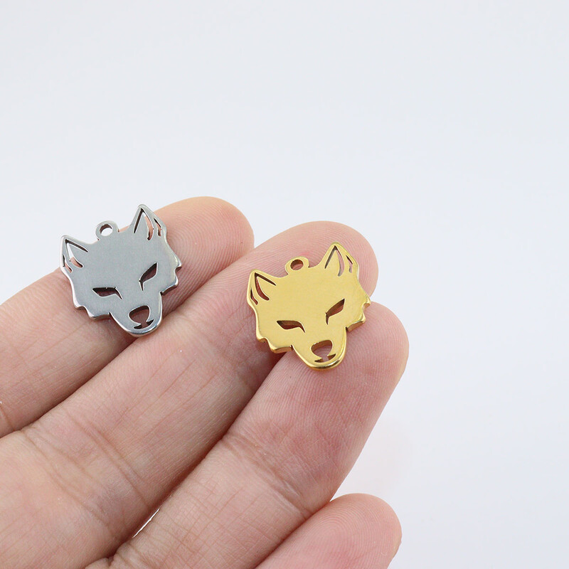 10kom 20mm Veleprodajni privjesci od nehrđajućeg čelika Glava vuka Privjesak DIY Ogrlica Naušnice Narukvice Neizblijedjele Bezbojne 2 boje