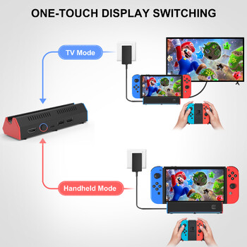 Преносима докинг станция за зареждане с 4K HDMI адаптер/USB 2.0/порт тип C за OLED докинг станция за Nintendo Switch