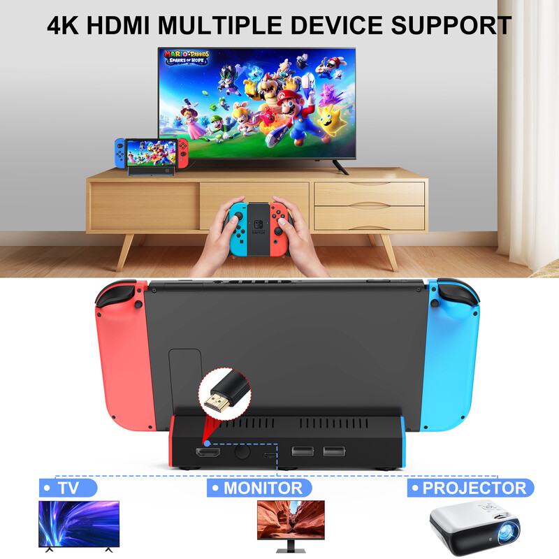 Prijenosna baza dock stanice za punjenje s 4K HDMI adapterom/USB 2.0/priključkom tipa C za Nintendo Switch OLED dock