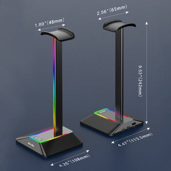 New Bee Z8 RGB стойка за слушалки с 2 USB порта Настолна геймърска слушалка Готин държач за дисплей Неплъзгаща се гумена основа за геймър