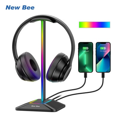 Noul suport pentru căști Bee Z8 RGB cu 2 porturi USB Căști pentru jocuri de birou Suport pentru afișaj cool Bază din cauciuc anti-alunecare pentru jucător