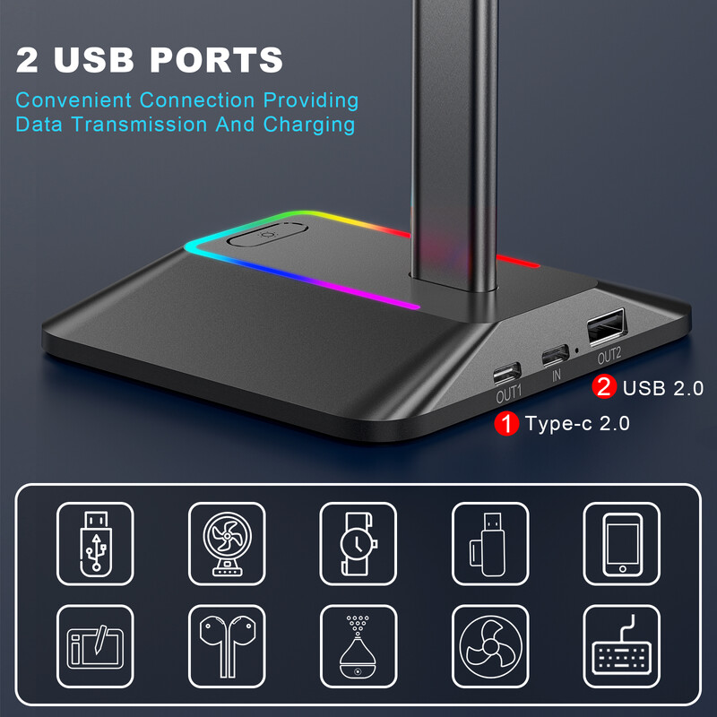 Νέα βάση στήριξης ακουστικών Bee Z8 RGB με 2 θύρες USB Επιτραπέζια gaming Headset Cool Display Holder Αντιολισθητική βάση από καουτσούκ για Gamer