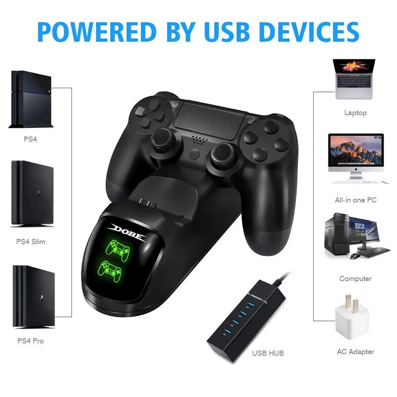 Nabíjacia stanica DOBE pre ovládač PS4 pre diaľkové nabíjanie ovládača Playstation 4 s rýchlym nabíjaním za 1,8 hodiny