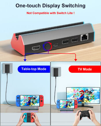 Докинг станция за Nintendo Switch / Switch OLED, Switch Dock Station заместител за телевизор с 4K HDMI адаптер /Тип C/USB порт