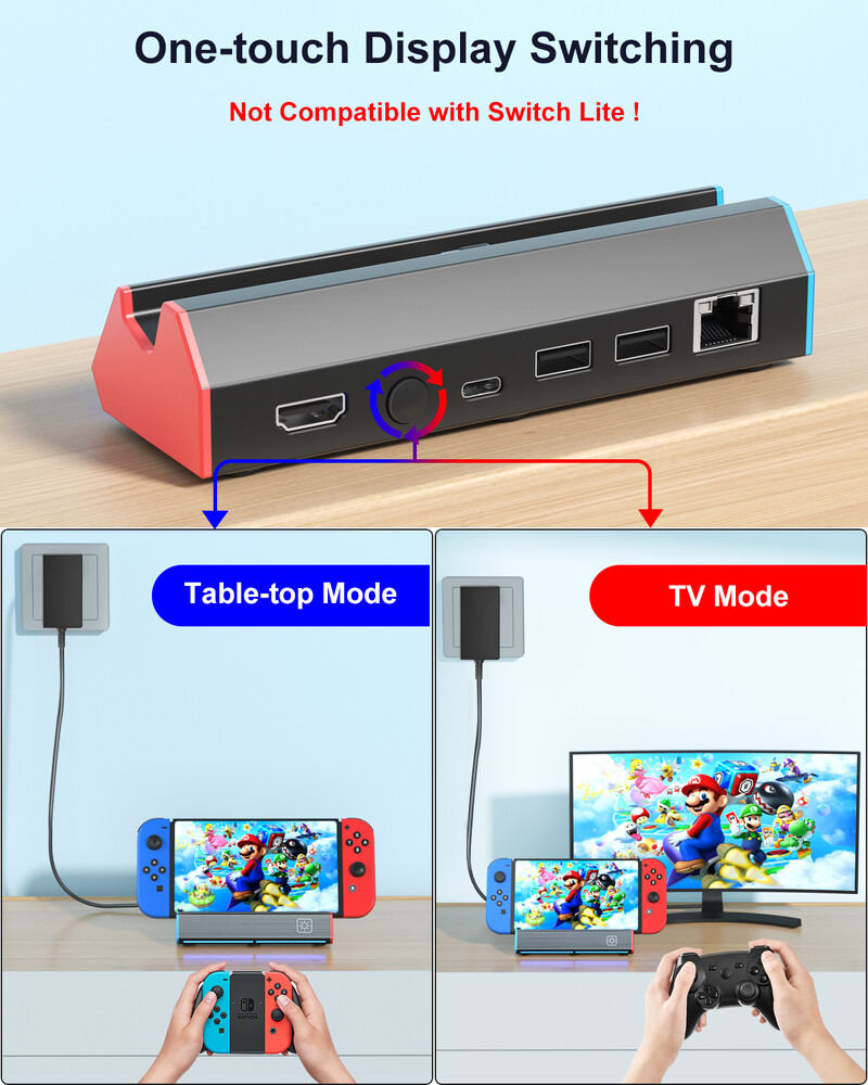 Dokkimisjaam Nintendo Switchi / Switch OLED jaoks, Switch Dock Station 4K HDMI-adapteriga teleri jaoks / C-tüüpi / USB-port