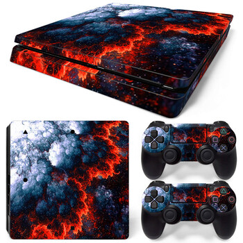 За тънка конзола PS4 и 2 контролера Стикер на кожата PS4 Flame Design Защитно покритие с етикети Пълен комплект