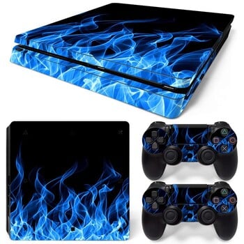 За тънка конзола PS4 и 2 контролера Стикер на кожата PS4 Flame Design Защитно покритие с етикети Пълен комплект