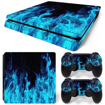 За тънка конзола PS4 и 2 контролера Стикер на кожата PS4 Flame Design Защитно покритие с етикети Пълен комплект