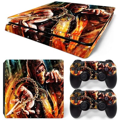 Pre konzolu PS4 Slim a 2 ovládače, nálepka na skin PS4 s dizajnom plameňa, ochranná nálepka, kompletná sada