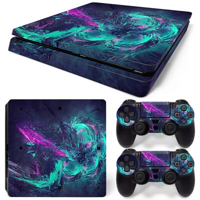 Pre konzolu PS4 Slim a 2 ovládače, nálepka na skin PS4 s dizajnom plameňa, ochranná nálepka, kompletná sada