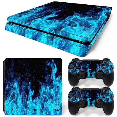 Pre konzolu PS4 Slim a 2 ovládače, nálepka na skin PS4 s dizajnom plameňa, ochranná nálepka, kompletná sada