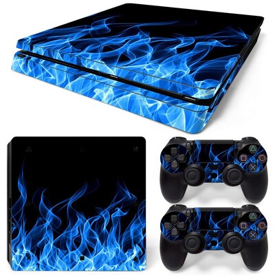 Pre konzolu PS4 Slim a 2 ovládače, nálepka na skin PS4 s dizajnom plameňa, ochranná nálepka, kompletná sada
