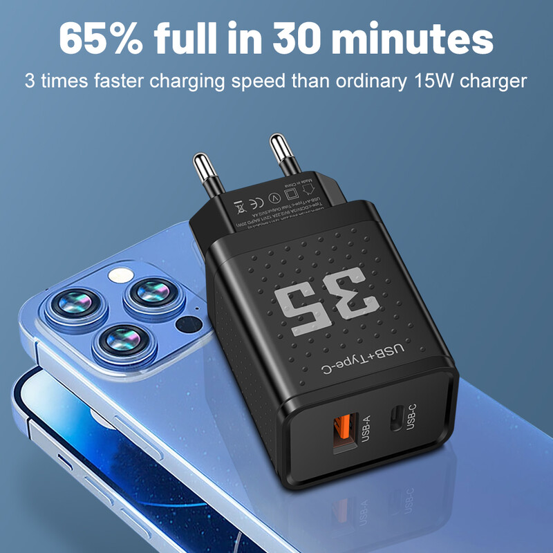 Dvostruki USB brzi punjač 32W tip C PD Quick Charge 3.0 telefonski zidni punjač za iPhone 15 14 13 12 11 Pro Max Xiaomi Samsung tablet