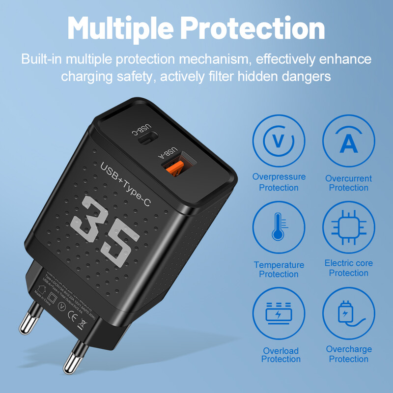 Dvostruki USB brzi punjač 32W tip C PD Quick Charge 3.0 telefonski zidni punjač za iPhone 15 14 13 12 11 Pro Max Xiaomi Samsung tablet