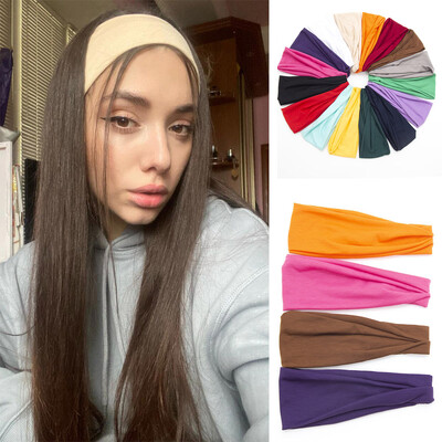 Nove ženske jednobojne elastične trake za kosu Yoga Traka za glavu Modni turban Šminka Obruč za kosu Vintag Vezani omot za glavu Dodaci za kosu