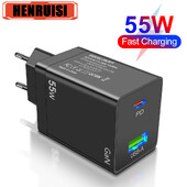 55W GaN USB Type C Incarcator PD QC 3.0 Incarcator rapid pentru Macbook Laptop IPAD Tableta iPhone 15 14 Samsung S23 Ultra Huawei Xiaomi