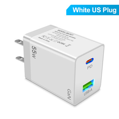 55W GaN USB Type C Incarcator PD QC 3.0 Incarcator rapid pentru Macbook Laptop IPAD Tableta iPhone 15 14 Samsung S23 Ultra Huawei Xiaomi