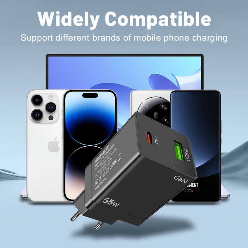 55W GaN USB Type C Incarcator PD QC 3.0 Incarcator rapid pentru Macbook Laptop IPAD Tableta iPhone 15 14 Samsung S23 Ultra Huawei Xiaomi