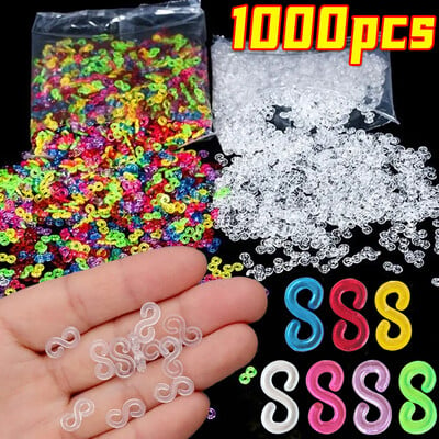 100/1000gab S Clip Gumijas joslas bloķēšanas āķis Charm Loom Gummies elastīga rokassprādze Fefillb Diy Juvelierizstrādājumu izgatavošanas piederumi Aksesuāri