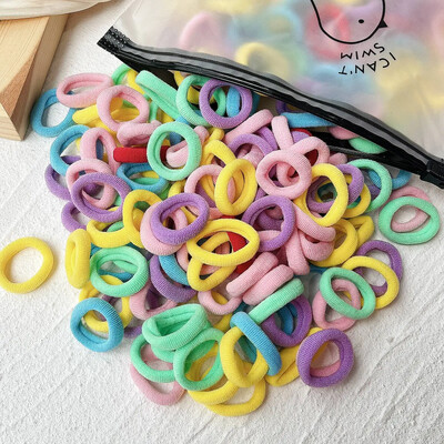 20/50/100 vnt Spalvingi baziniai nailoniniai „Ealstic“ plaukų kaklaraiščiai, skirti mergaitėms surišti į uodegą „Scrunchie“ guminė juosta Vaikiški plaukų aksesuarai
