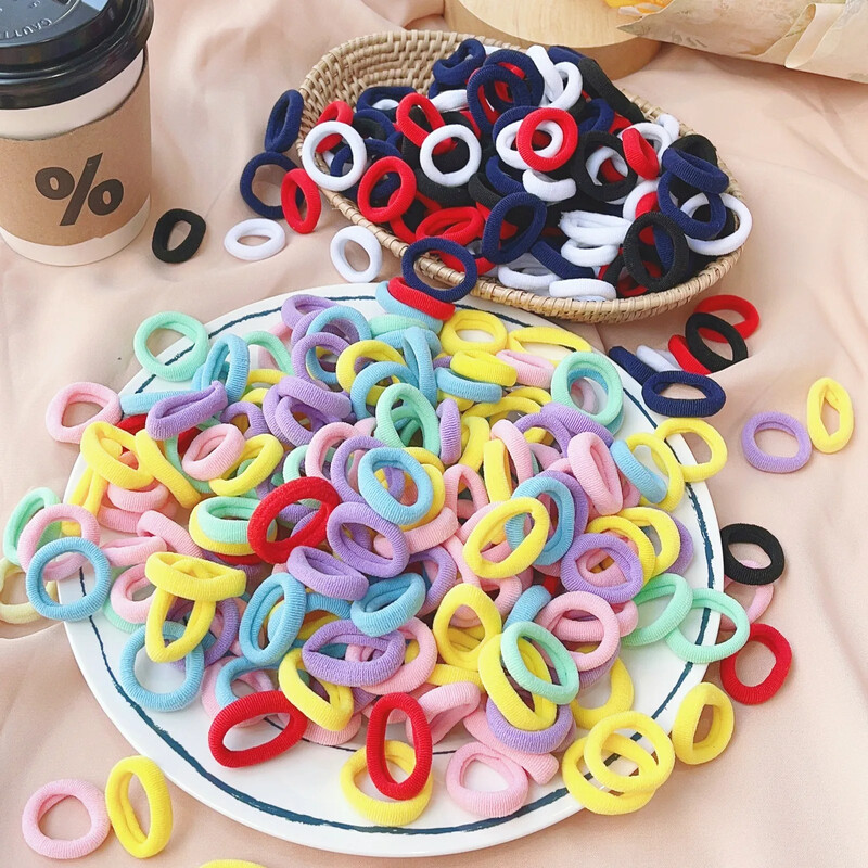 20/50/100 vnt Spalvingi baziniai nailoniniai „Ealstic“ plaukų kaklaraiščiai, skirti mergaitėms surišti į uodegą „Scrunchie“ guminė juosta Vaikiški plaukų aksesuarai