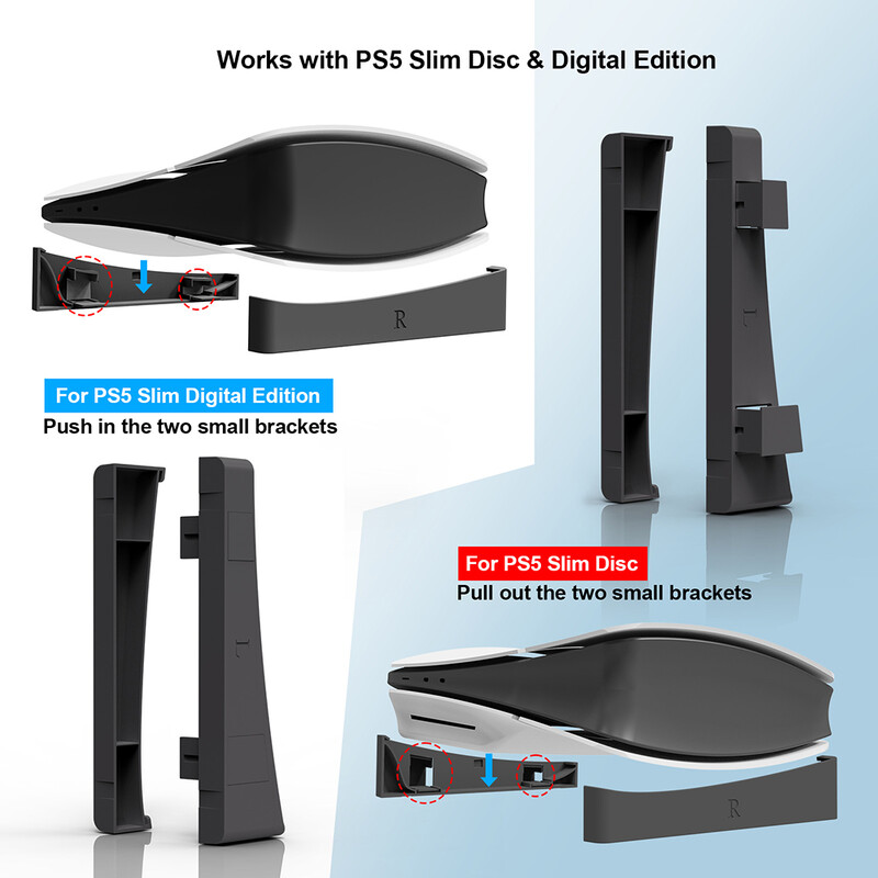 Pre PS5 Slim Holder Horizontálny držiak s 4-portovým USB Hub Base pre PS5 Slim Disc a digitálnu hernú konzolu Dock Mount Držiak