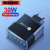 30W 6 USB EU US KR UK Plug зарядно устройство Телефонен адаптер за iPhone 15 Pro Max Xiaomi Samsung Tablet Преносимо стенно мобилно зарядно устройство