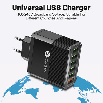 30W 6 USB EU US KR UK Φορτιστής τηλεφώνου Προσαρμογέας τηλεφώνου για iPhone 15 Pro Max Xiaomi Samsung Tablet Φορητός φορητός φορτιστής τοίχου