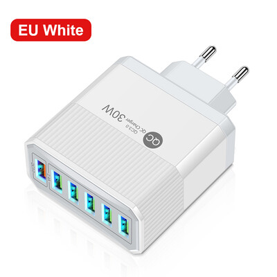 30W 6 USB EU US KR UK Plug зарядно устройство Телефонен адаптер за iPhone 15 Pro Max Xiaomi Samsung Tablet Преносимо стенно мобилно зарядно устройство