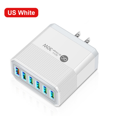 30W 6 USB EU US KR UK Plug зарядно устройство Телефонен адаптер за iPhone 15 Pro Max Xiaomi Samsung Tablet Преносимо стенно мобилно зарядно устройство