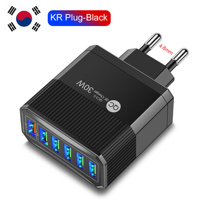 30W 6 USB EU US KR UK Plug зарядно устройство Телефонен адаптер за iPhone 15 Pro Max Xiaomi Samsung Tablet Преносимо стенно мобилно зарядно устройство