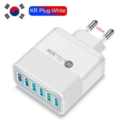 30W 6 USB EU US KR UK Plug зарядно устройство Телефонен адаптер за iPhone 15 Pro Max Xiaomi Samsung Tablet Преносимо стенно мобилно зарядно устройство