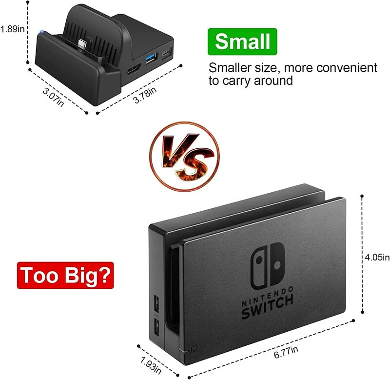Switch Dock pentru Nintendo Switch Stație de andocare portabilă Nintendo Switch pentru televizor cu porturi de încărcare 4K HDMI/USB 3.0/USB-C