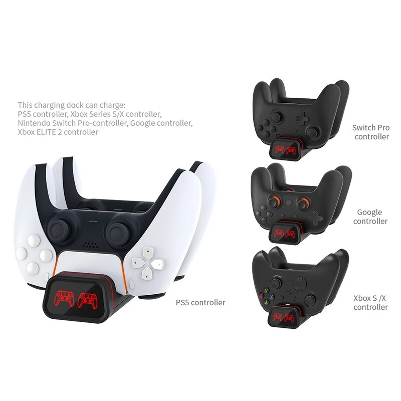 Dual Dock uzlādes stacijas roktura kontroliera lādētāja statīva stacija Xbox Series X/S/ PS5 uzlādes turētājam Nintendo Switch
