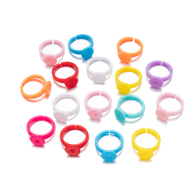 100 de bucăți colorați pentru copii de desene animate din plastic reglabil pentru tavă goală set de inele colorate accesorii pentru fabricarea de bijuterii