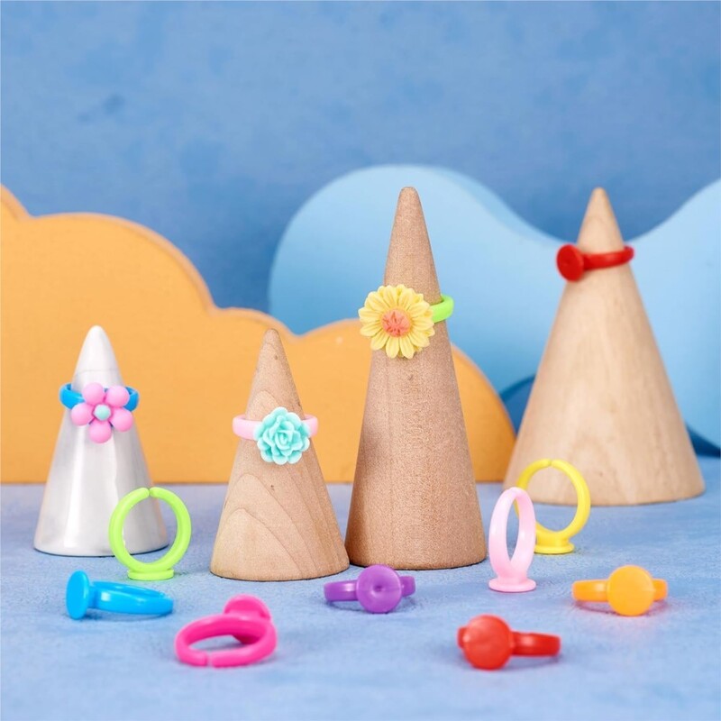 100 de bucăți colorați pentru copii de desene animate din plastic reglabil pentru tavă goală set de inele colorate accesorii pentru fabricarea de bijuterii