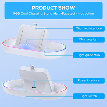 Charging Dock Station for Playstation Portal, Charger Stand for Ps Portal με RGB Light και καλώδιο φόρτισης USB C