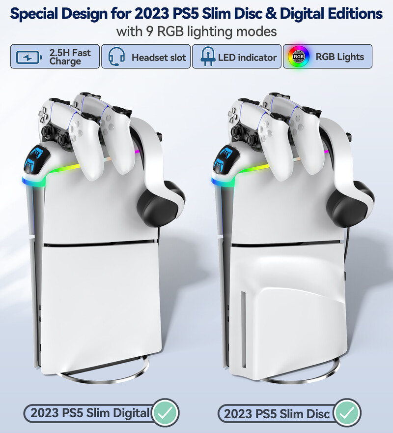 PS5 Slim Controller Charger Stand PS5 Slim Gamepad Ātrās uzlādes dokstacija Sony PlayStation 5 Slim konsolei