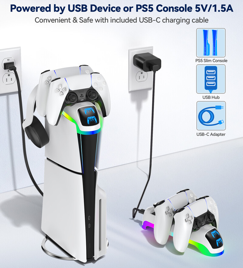 PS5 Slim Controller Charger Stand PS5 Slim Gamepad Ātrās uzlādes dokstacija Sony PlayStation 5 Slim konsolei