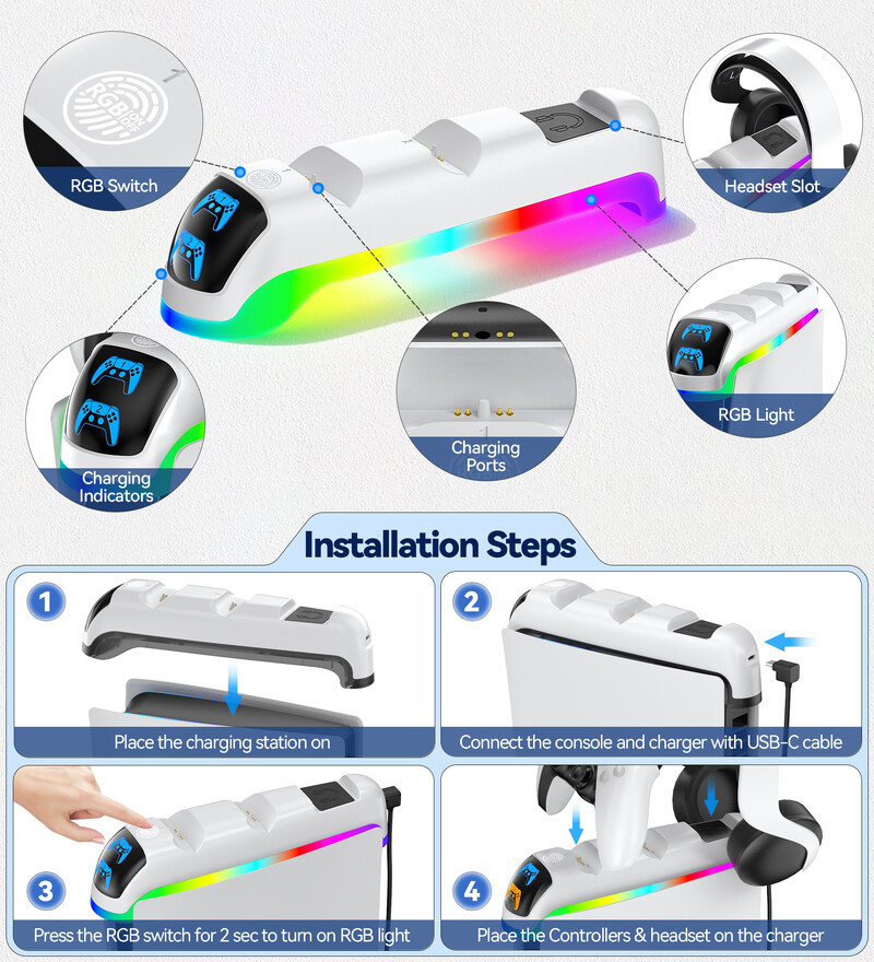 PS5 Slim Controller Charger Stand PS5 Slim Gamepad Ātrās uzlādes dokstacija Sony PlayStation 5 Slim konsolei