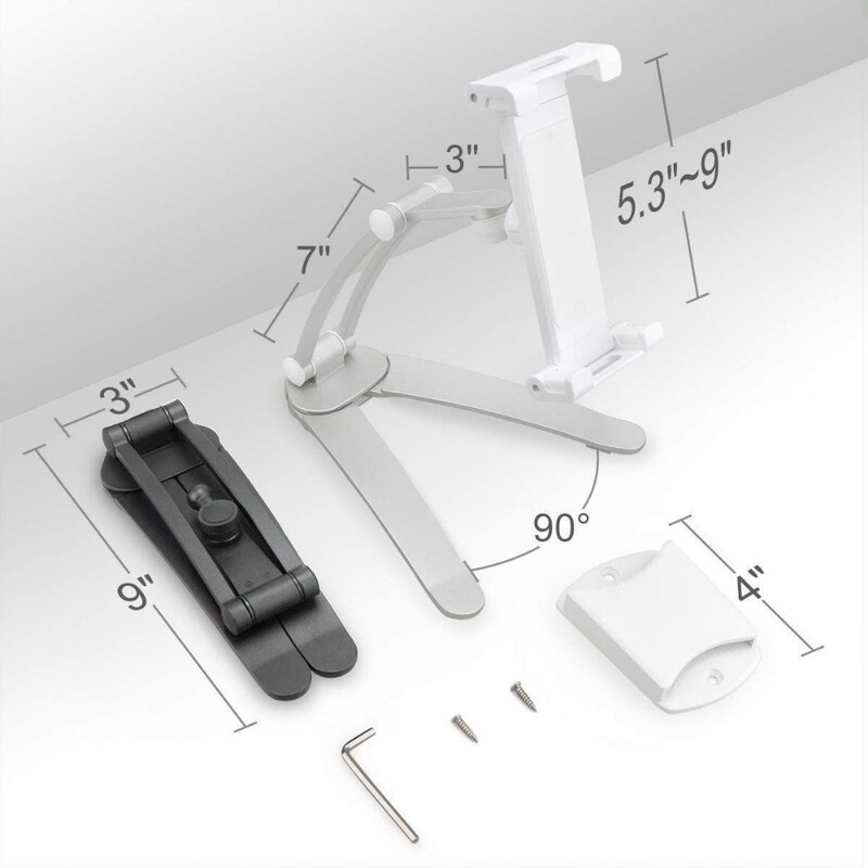 Konyhai táblagépállvány 360, hordozható 6–12,9 hüvelykes univerzális táblagép-állvány és telefontartó fali asztali táblagép-rögzítéshez