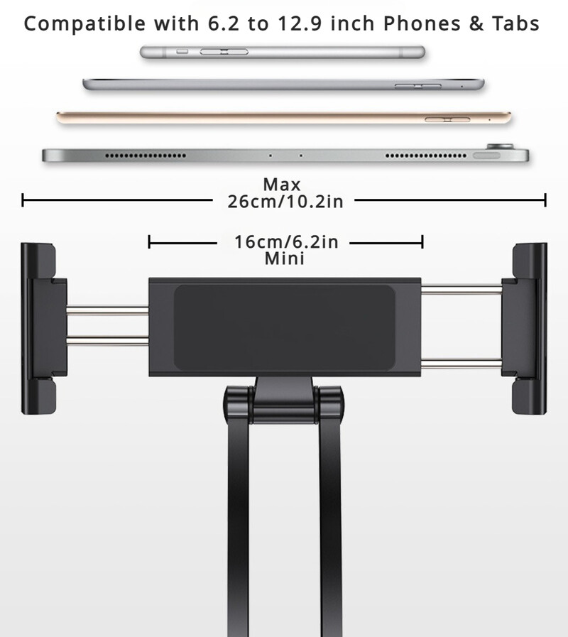 Konyhai táblagépállvány 360, hordozható 6–12,9 hüvelykes univerzális táblagép-állvány és telefontartó fali asztali táblagép-rögzítéshez