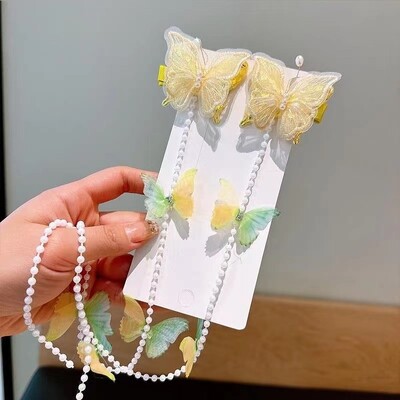 Set de 2 bucăți/set de agrafe de păr fluture pentru fete Arc dublu stratificat Breton drăguț Ace de păr Bumbac sigur pentru copii Set de accesorii de păr pentru copii