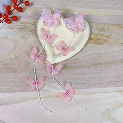 Set de 2 bucăți/set de agrafe de păr fluture pentru fete Arc dublu stratificat Breton drăguț Ace de păr Bumbac sigur pentru copii Set de accesorii de păr pentru copii