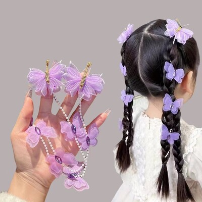 Set de 2 bucăți/set de agrafe de păr fluture pentru fete Arc dublu stratificat Breton drăguț Ace de păr Bumbac sigur pentru copii Set de accesorii de păr pentru copii